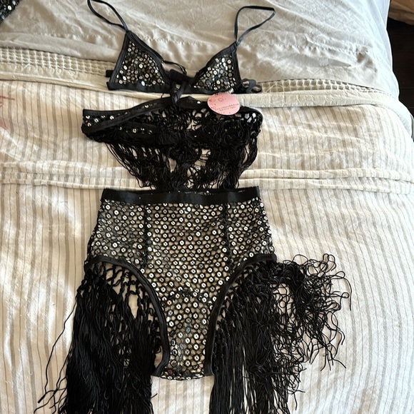East n west label Festival outfit Verona Fringe Sequin Bra Undies - Picture 2 of 6
